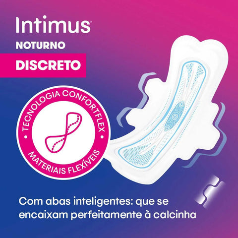 ABSORVENTE INTIMUS NOTURNO DISCRETO COBERTURA SUAVE COM ABAS COM 28 UNIDADES