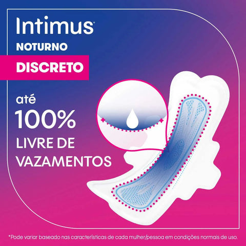 ABSORVENTE INTIMUS NOTURNO DISCRETO COBERTURA SUAVE COM ABAS COM 28 UNIDADES