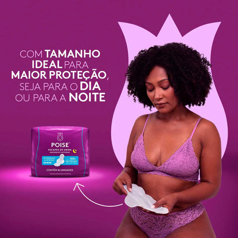 ABSORVENTE PARA ESCAPE DE URINA POISE NOTURNO ABSORÇÃO MODERADA A INTENSA 8 UNIDADES