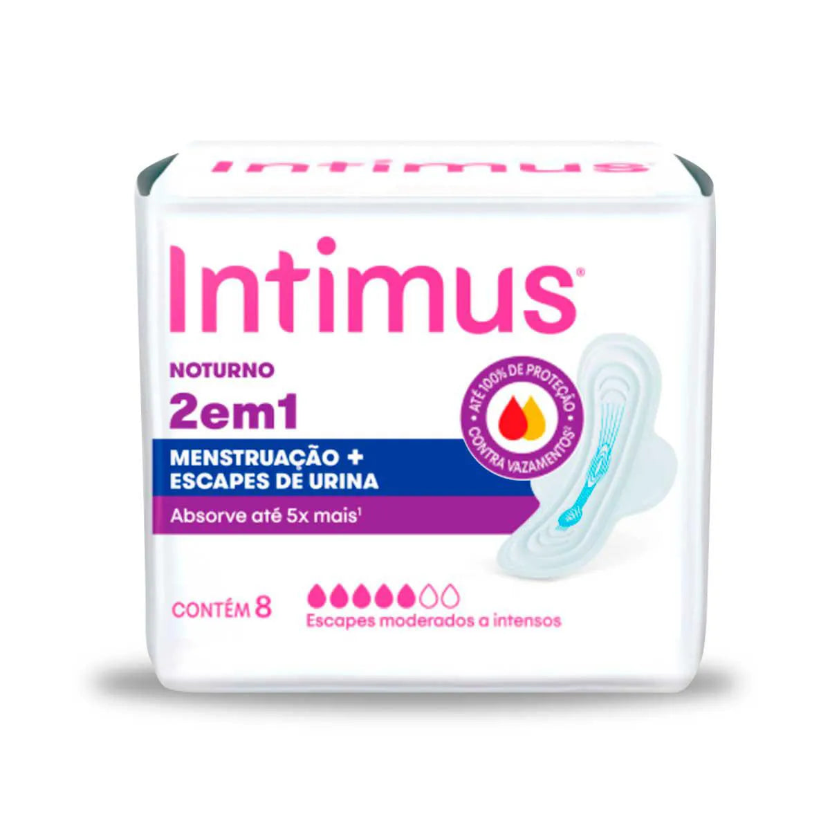 ABSORVENTE FEMININO INTIMUS 2 EM 1 NOTURNO PARA MENSTRUAÇÃO E ESCAPES DE URINA 8 UNIDADES