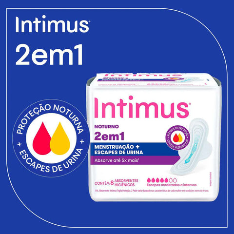 ABSORVENTE FEMININO INTIMUS 2 EM 1 NOTURNO PARA MENSTRUAÇÃO E ESCAPES DE URINA 8 UNIDADES