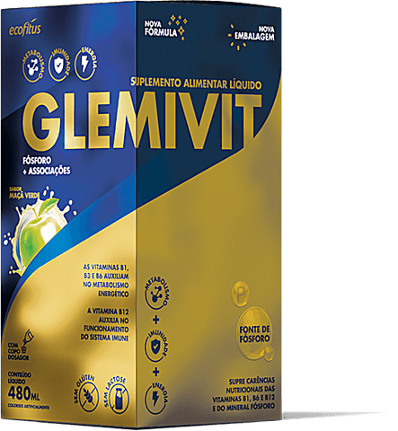 SUPLEMENTO ALIMENTAR LÍQUIDO GLEMIVIT SABOR MAÇÃ VERDE 480ML ECOFITUS